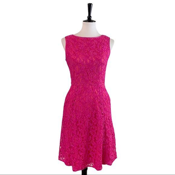 Adrianna Papell Dresses & Skirts - Adrianna Papell Party Dress Fuchsia Pink Lace A-line Dress Women's Size 4